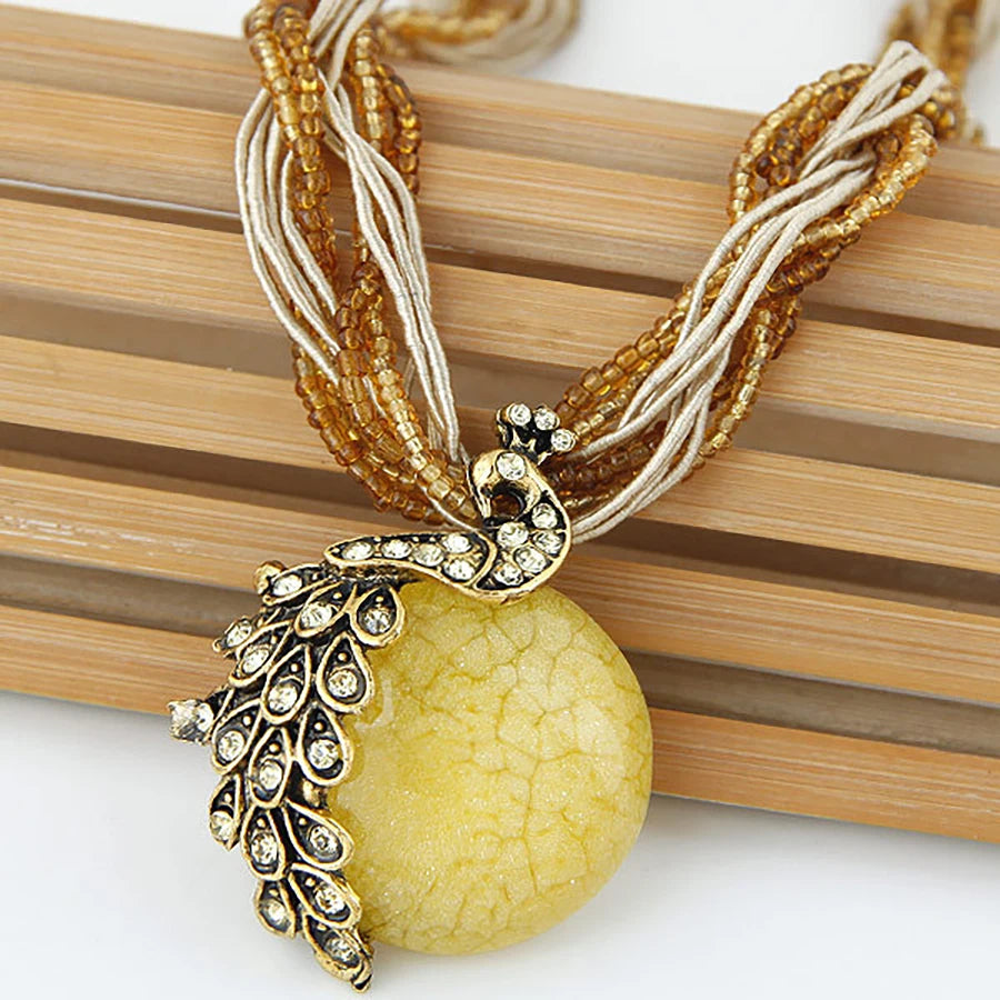 Bohemian Multilayer Crystal Pendant Necklace