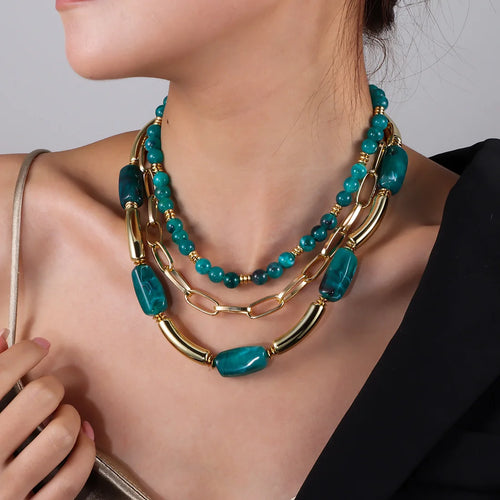 3 pçs conjunto boêmio acrílico contas de bambu gargantilha colar conjunto para mulheres tubo grosso colares 2025 acessórios jóias