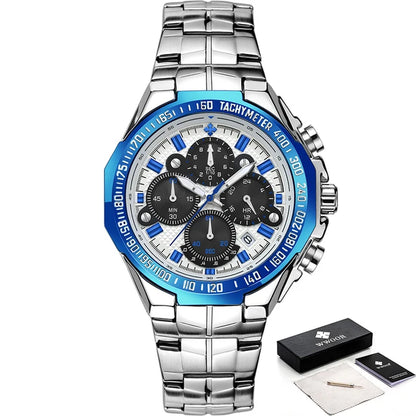 WWOOR Luxury Military Quartz Watch - Waterproof Steel Chronograph