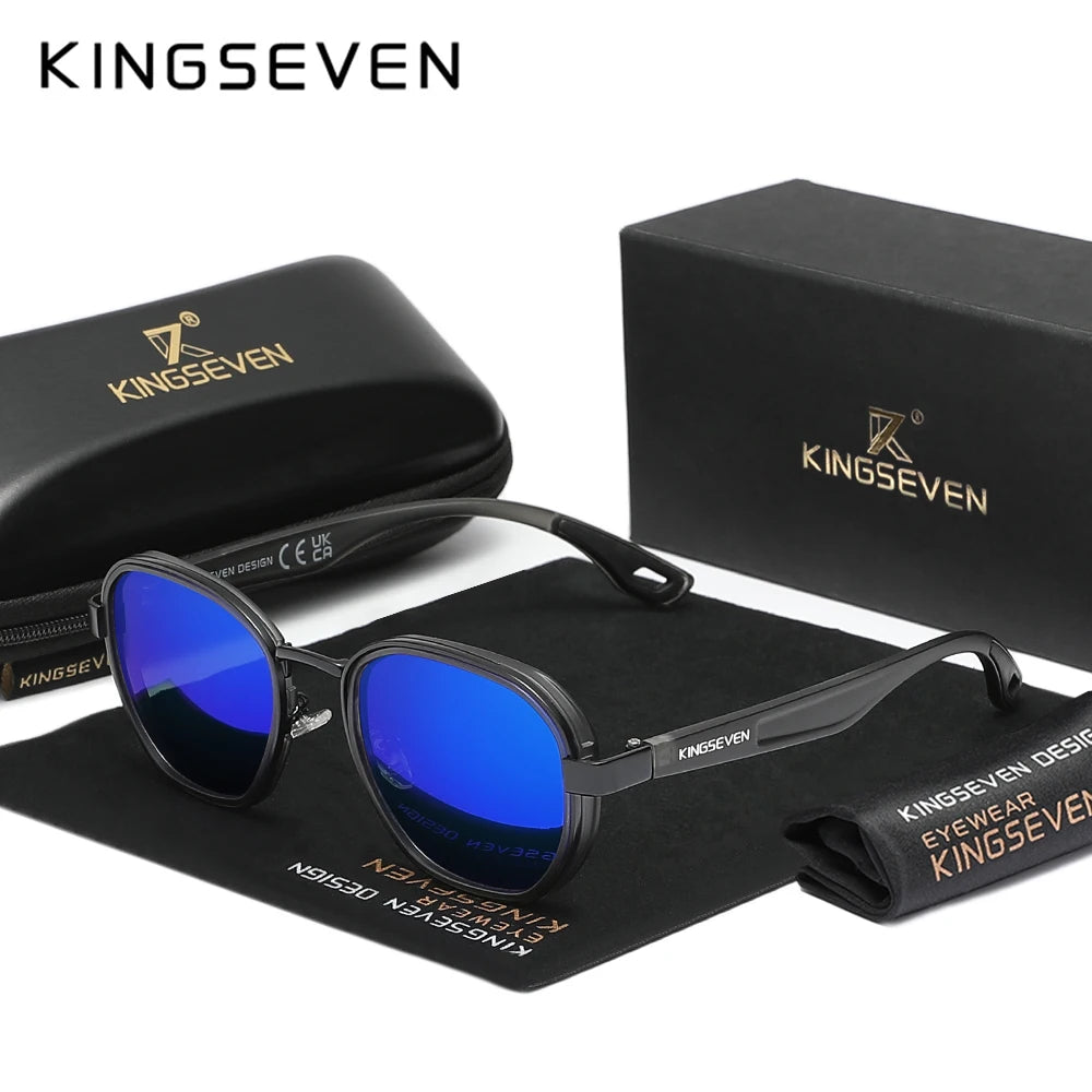 Kingseven óculos de sol masculino polarizado uv400 retro luxo moda feminina óculos masculino armação redonda causal anti-reflexo