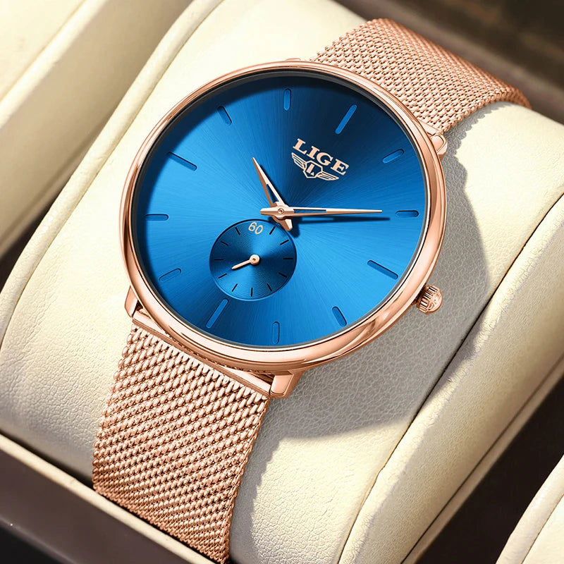 Lige criativo ultra fino malha relógio de quartzo para mulher simples elegante à prova dwaterproof água senhoras relógio moda esporte feminino pulseira relógio