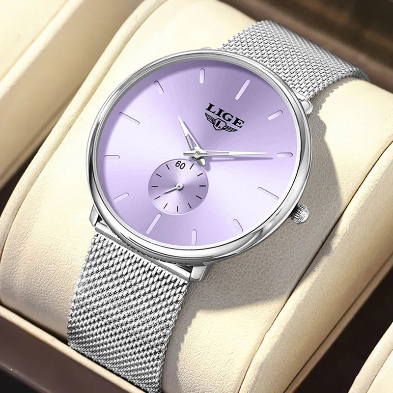 LIGE Ultra Slim Mesh Quartz Watch for Women - Elegant & Waterproof