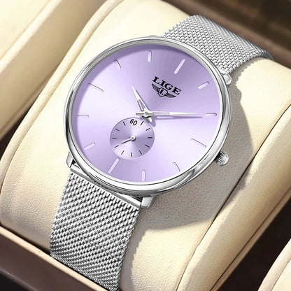 LIGE Ultra Slim Mesh Quartz Watch for Women - Elegant & Waterproof