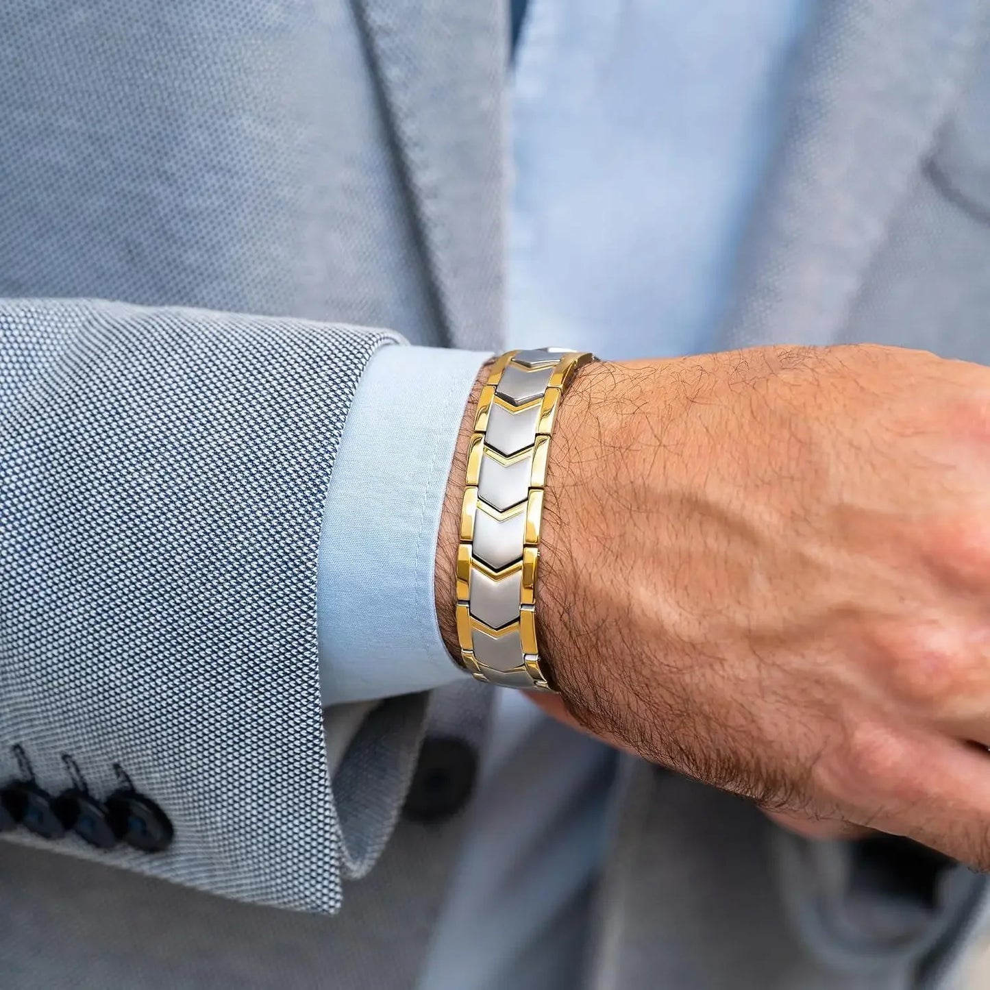 Pulseira magnética de aço titânio ARADOO para homens, pulseira de minerais de aço inoxidável, joias, presentes