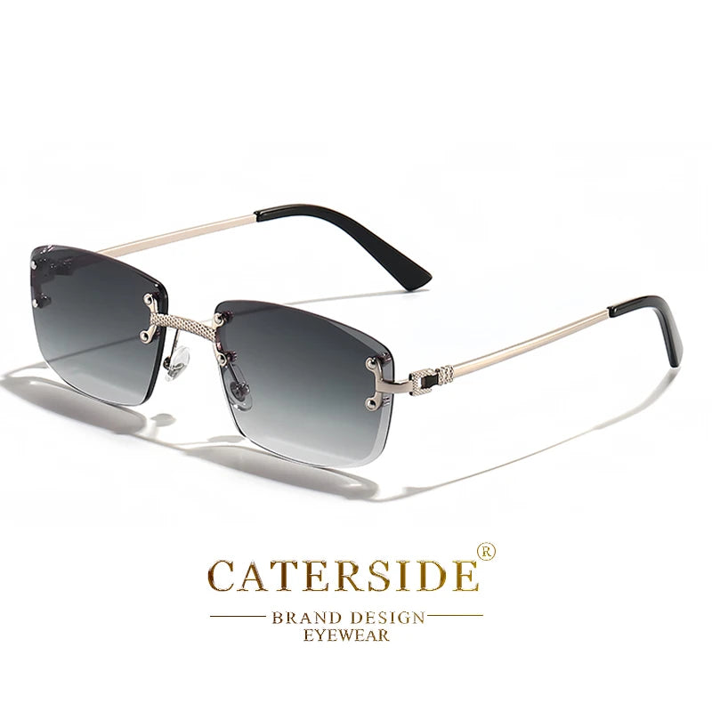 CATERSIDE Punk Rectangle Sunglasses Men Women Luxury Designer Rimless Gradient Lens Metal Sun Glasses For Men Sports 2024 UV400