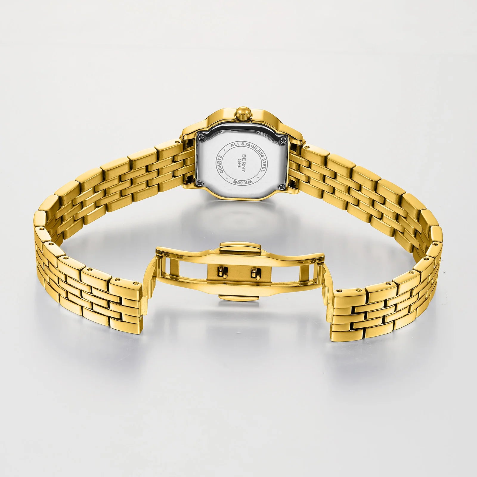 BERNY Golden Watches for Women Luxury Fashion Elegant Square Ladies Dress Quartz Watch S/S Small Dial Casual Girls Wristwatch