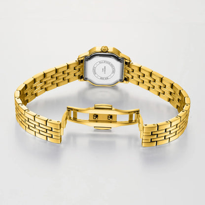 BERNY Golden Watches for Women Luxury Fashion Elegant Square Ladies Dress Quartz Watch S/S Small Dial Casual Girls Wristwatch