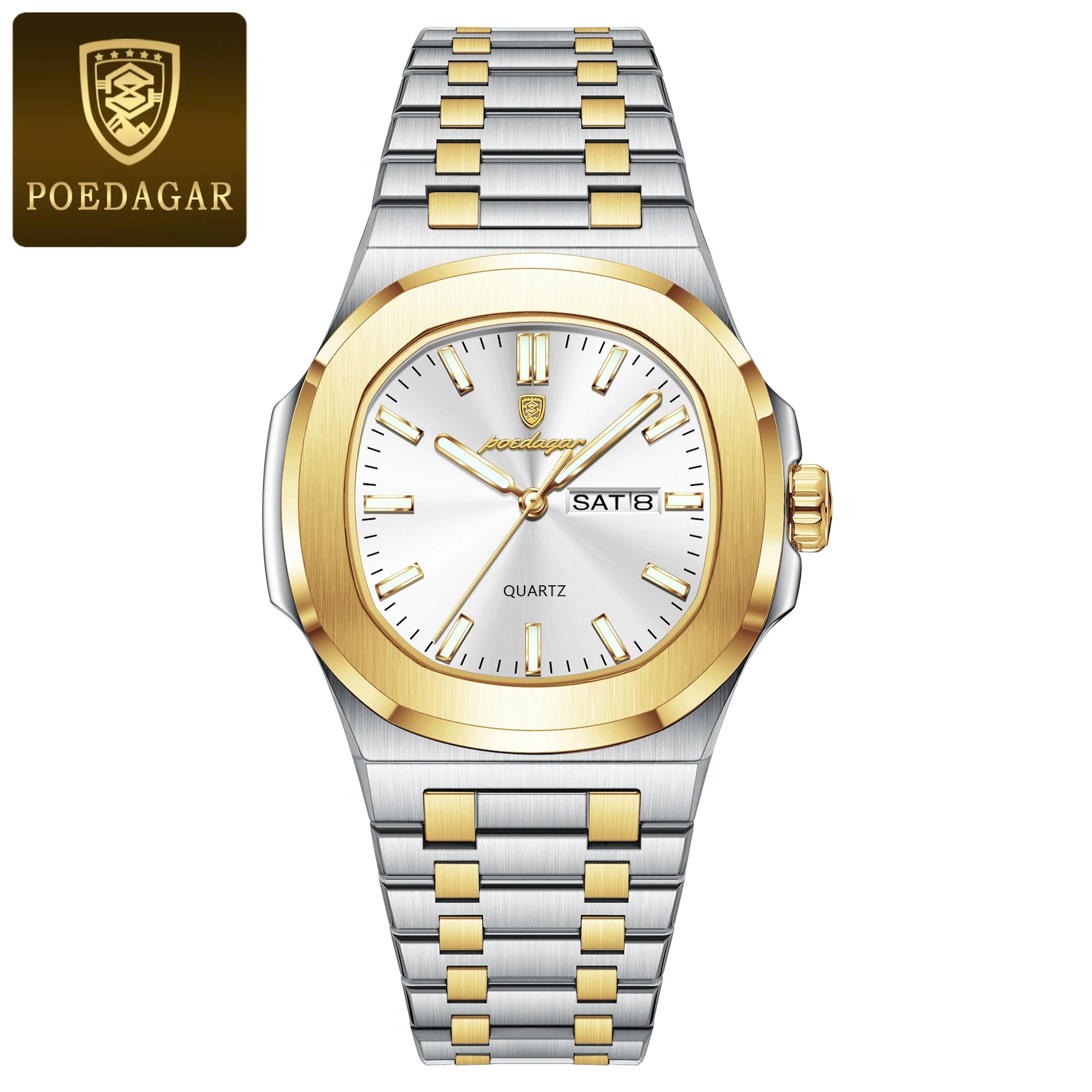 POEDAGAR Original Fashion Men's Watches Waterproof Luminous Date Week Men Watch Stainless Steel Business Luxury Quartz Man Watch