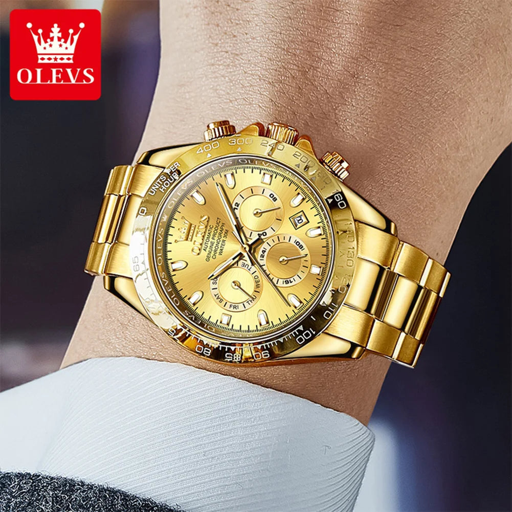 OLEVS 6638 Original Mechanical Man Watch Stainless Steel Waterproof Luminous Week Calendar Display Automatic Watch For Men