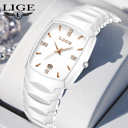 LIGE Moda Luxo Mulher Relógio Simples Elegante Aço Inoxidável Casual Relógios de Quartzo para Mulheres Calendário Senhoras Presente Romântico Novo