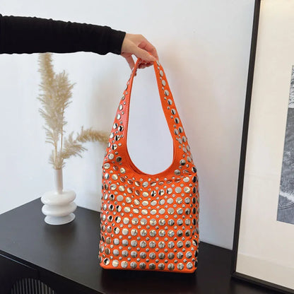 Bolsa de ombro cravejada feminina y2k 90s estilo punk meninas axilas bolsa de embreagem macio couro do plutônio senhora hobo bolsa balde