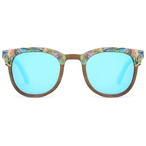 Óculos de sol Abalone Seashell Wood para homens e mulheres, óculos de luxo, lentes polarizadas Ice Blue, moda, amantes, melhor presente