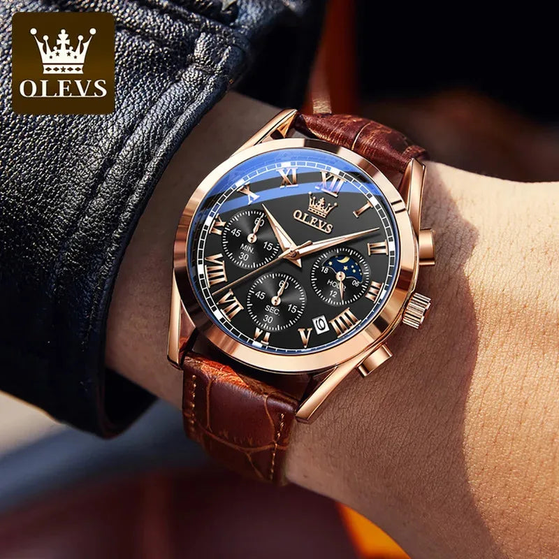 OLEVS 2871 Man Watch Chronograph Waterproof Moon Phase Multifunction Men's Wristwatch Luxury Quartz Watch Men