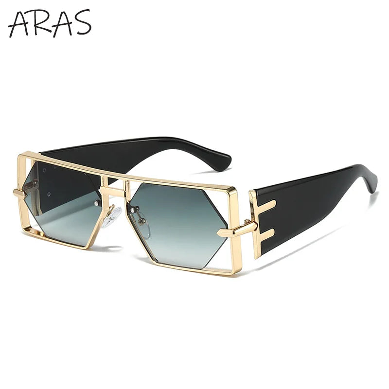 Steampunk Rectangle Sunglasses Women Men 2025 Luxury Hollow Metal Frame Sun Glasses Vintage Punk Hexagon Eyewear UV400 Shades