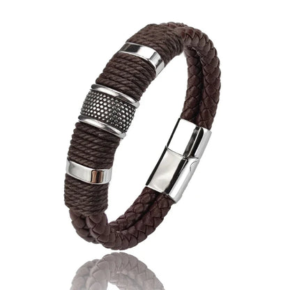 Luxury Vintage Multilayer Brown Leather Stainless Steel  Men Bracelet Bead Bracelet Jewelry Male Wrist Bangle Christmas Gifts