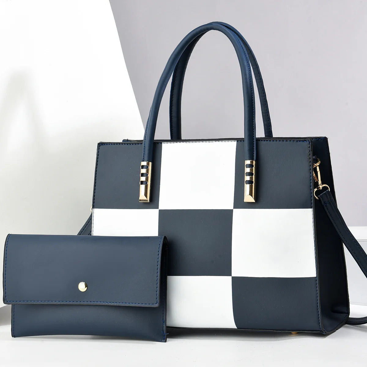 Bolsa tote casual de couro pu 2 tamanhos, bolsa de ombro de grande capacidade com bolsa pequena, cartões, chaves, carteira