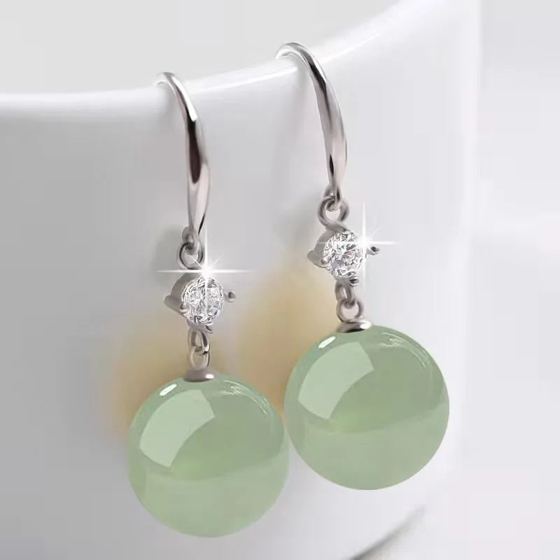 Luxurious Green Jade Pearl Earrings in 18k Gold & Silver