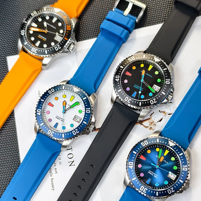Seagull oceano série relógio masculino 100m à prova dwaterproof água marcadores de cor arco-íris design 44mm relógios mecânicos automáticos marca superior 6205