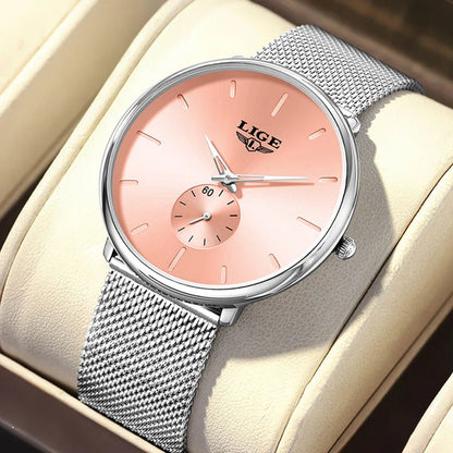 LIGE Ultra Slim Mesh Quartz Watch for Women - Elegant & Waterproof