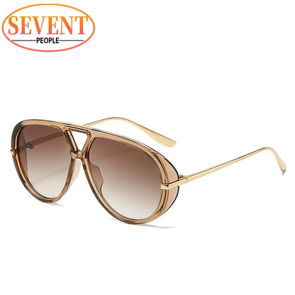 Oversized Oval Punk Pilot Sunglasses Women Big 2025 Luxury Brand Vintage Metal Frame Sun Glasses for Ladies UV400 Shield Eyewear