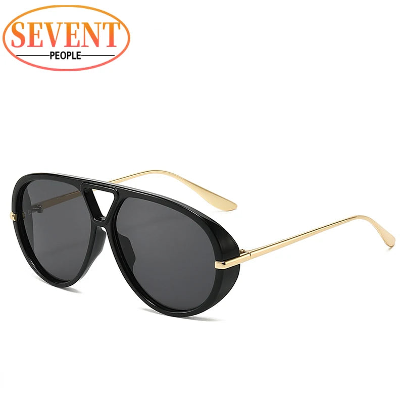 Oversized Oval Punk Pilot Sunglasses Women Big 2025 Luxury Brand Vintage Metal Frame Sun Glasses for Ladies UV400 Shield Eyewear