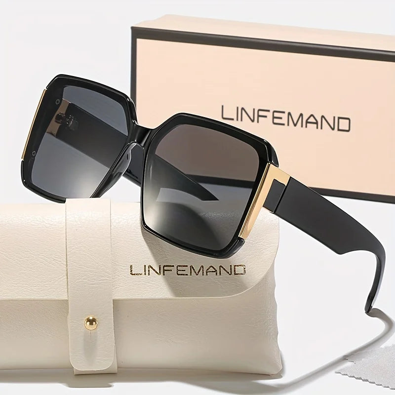 LINFEMAND Moda Grande Armação Decoração Óculos para Mulheres UV400 Conjunto de Óculos de Sol Verão Festa de Dança Presente de Férias