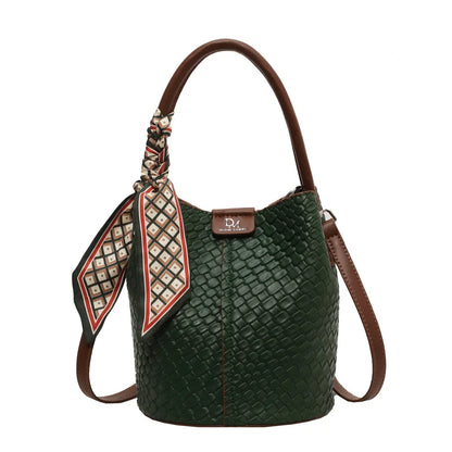 Elegant Women's Bucket Bag with Woven Effect