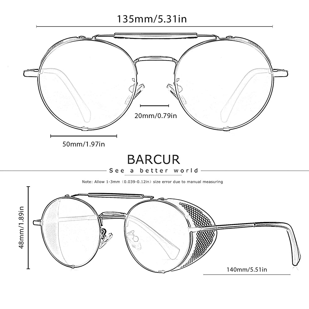 BARCUR Polarized Steampunk Round Sunglasses Men Retro Sun Glasses For Women Vintage Style