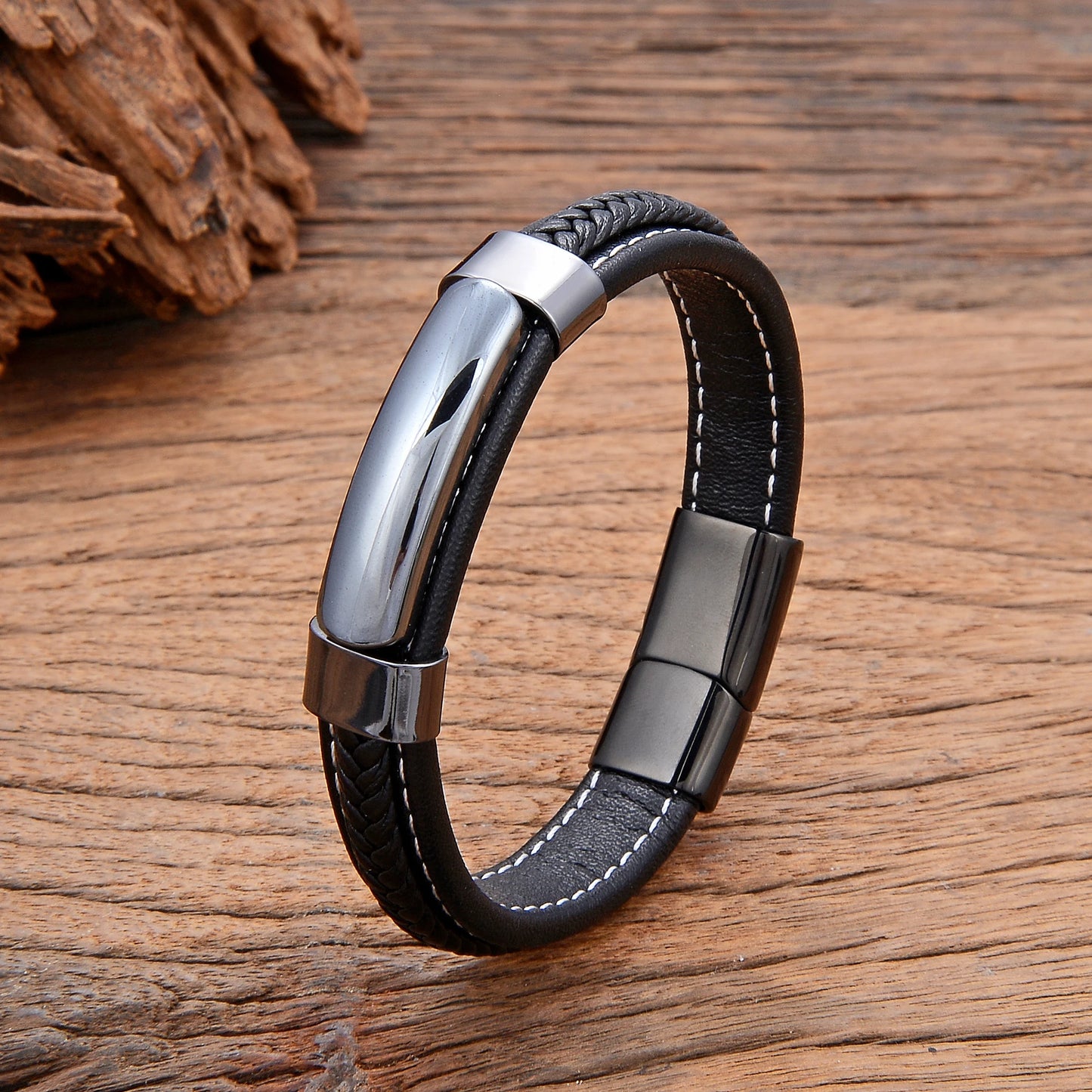 Natural Hematite Pink Crystal Tiger Eye Stone Bracelets Men's  Jewelry Braided Leather Handmade Male Bangles New In 2022