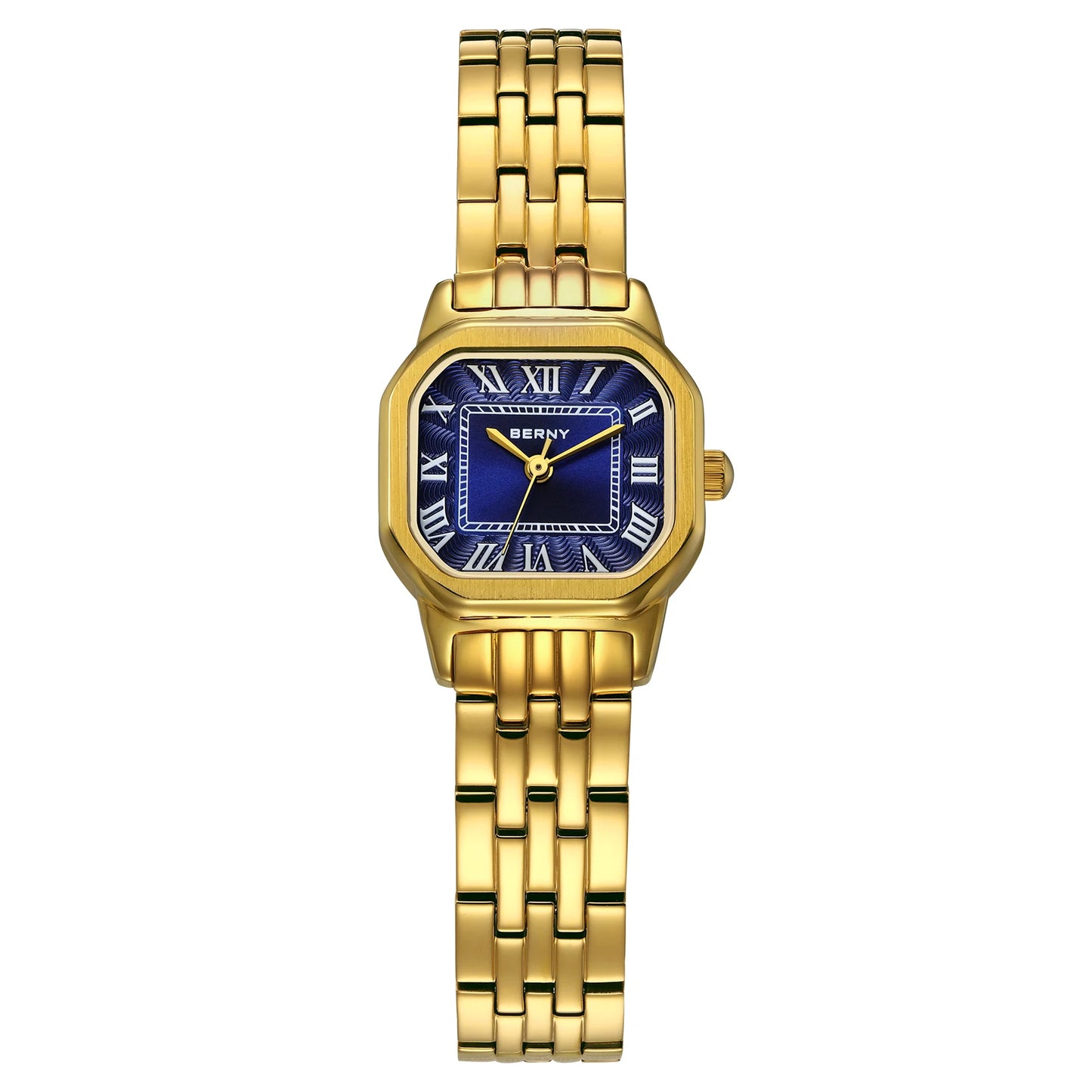 BERNY Golden Watches for Women Luxury Fashion Elegant Square Ladies Dress Quartz Watch S/S Small Dial Casual Girls Wristwatch