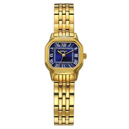 BERNY Golden Watches for Women Luxury Fashion Elegant Square Ladies Dress Quartz Watch S/S Small Dial Casual Girls Wristwatch