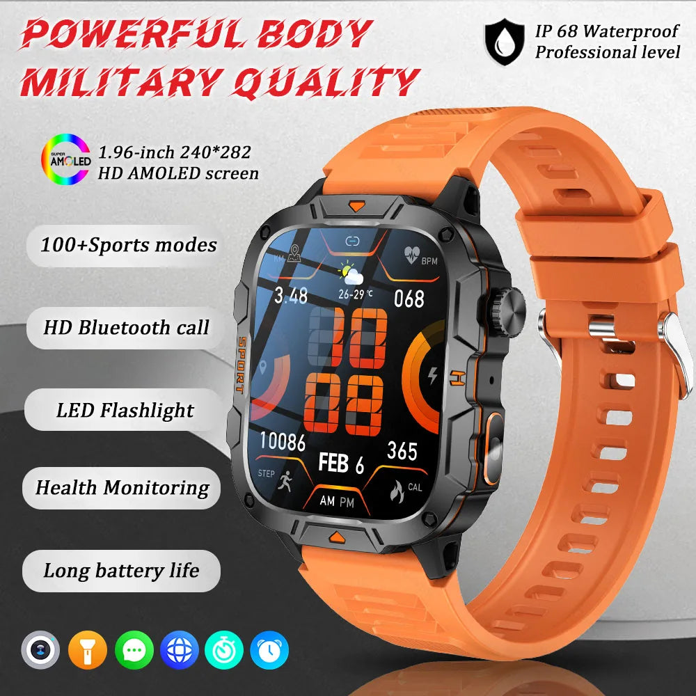 Military Grade Smartwatch 2025 - 1.96" AMOLED Waterproof