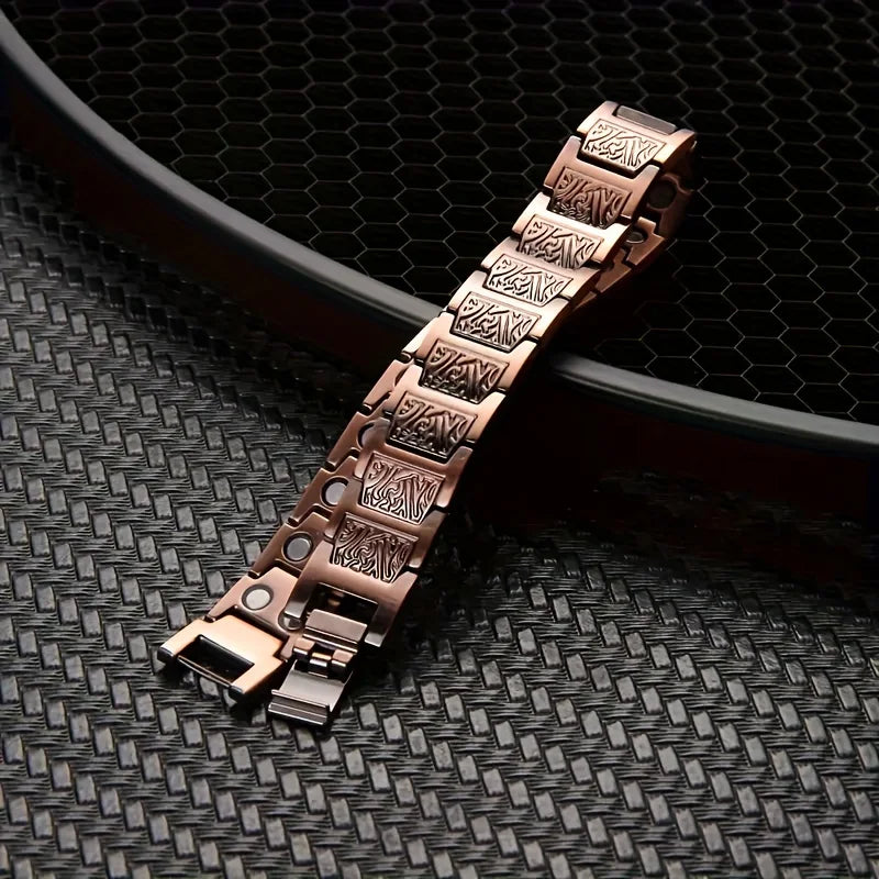Pulseira magnética de cobre ajustável para homens e mulheres – presente de joia de terapia hipoalergênica com ferramenta de dimensionamento, detalhes pretos modernos