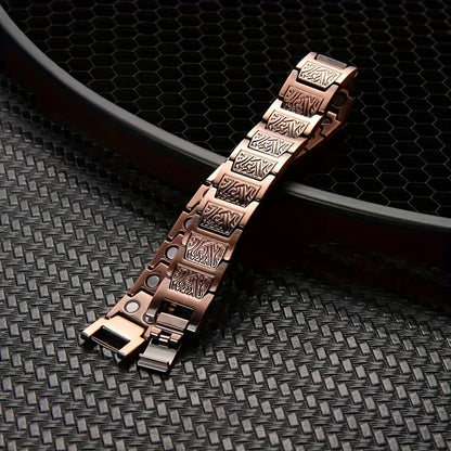 Pulseira magnética de cobre ajustável para homens e mulheres – presente de joia de terapia hipoalergênica com ferramenta de dimensionamento, detalhes pretos modernos