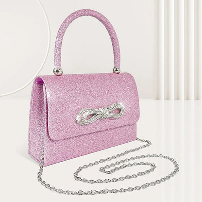 Elegante bolsa de embreagem de lantejoulas para mulheres, couro PU, bolsa de noite, diamante padrão Bownot, bolsa de casamento, alça superior, moda, senhora