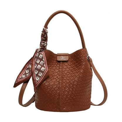 Elegant Women's Bucket Bag with Woven Effect