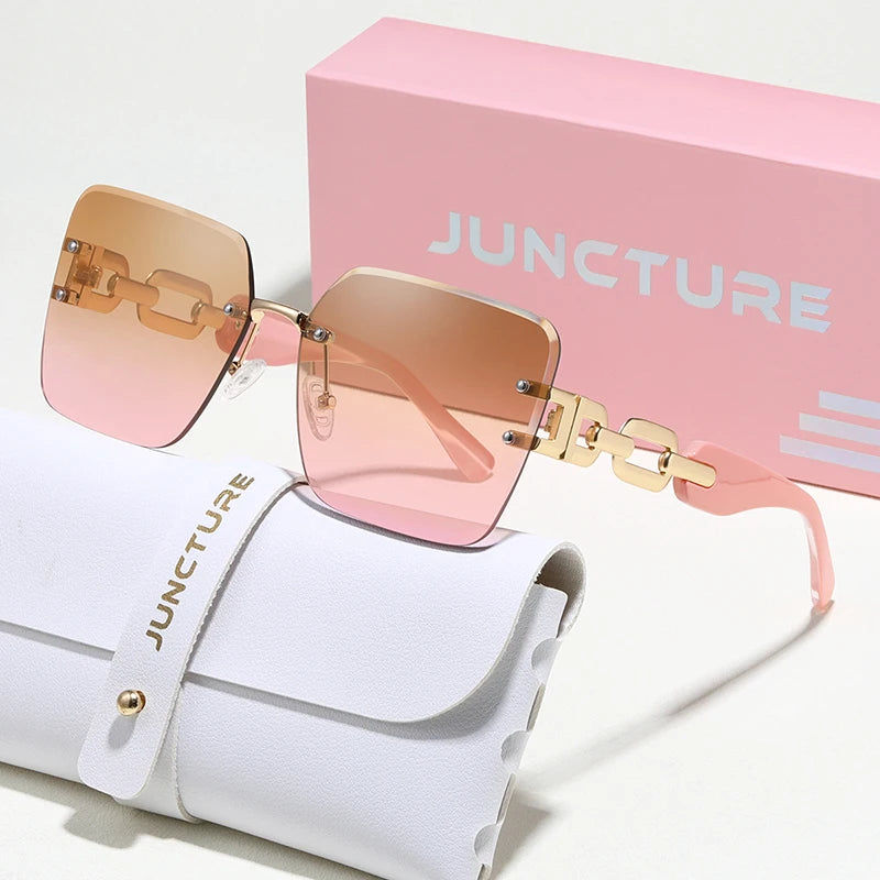 Juncture moda feminina óculos de sol sem aro óculos de sol grande quadro gradiente senhora óculos festa presentes do feriado óculos de sol para mulher