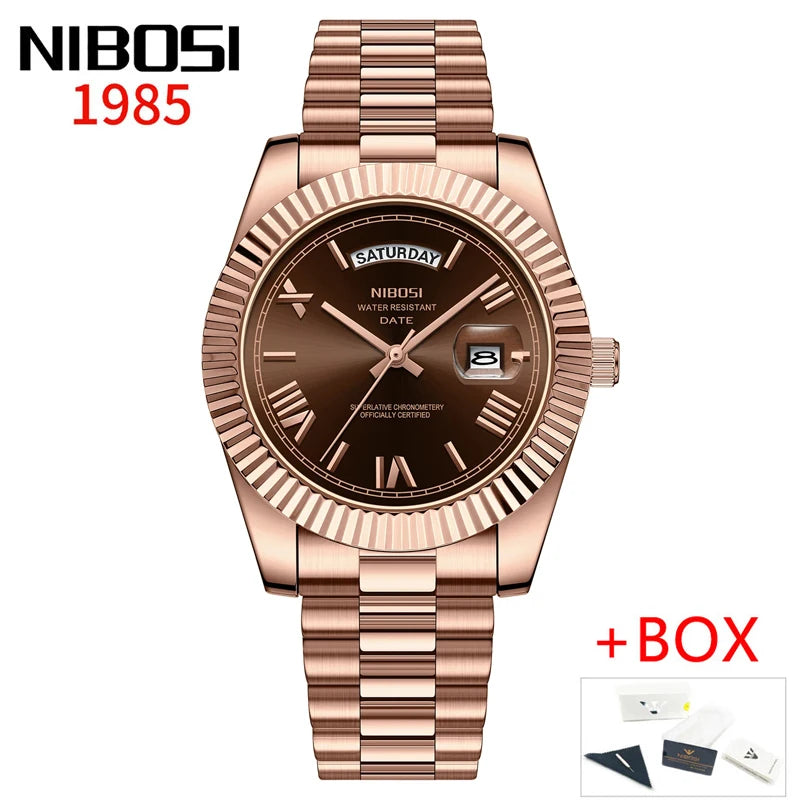 Luxury Red Gold Quartz Watch for Men - Nibosi