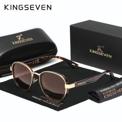 Kingseven óculos de sol masculino polarizado uv400 retro luxo moda feminina óculos masculino armação redonda causal anti-reflexo
