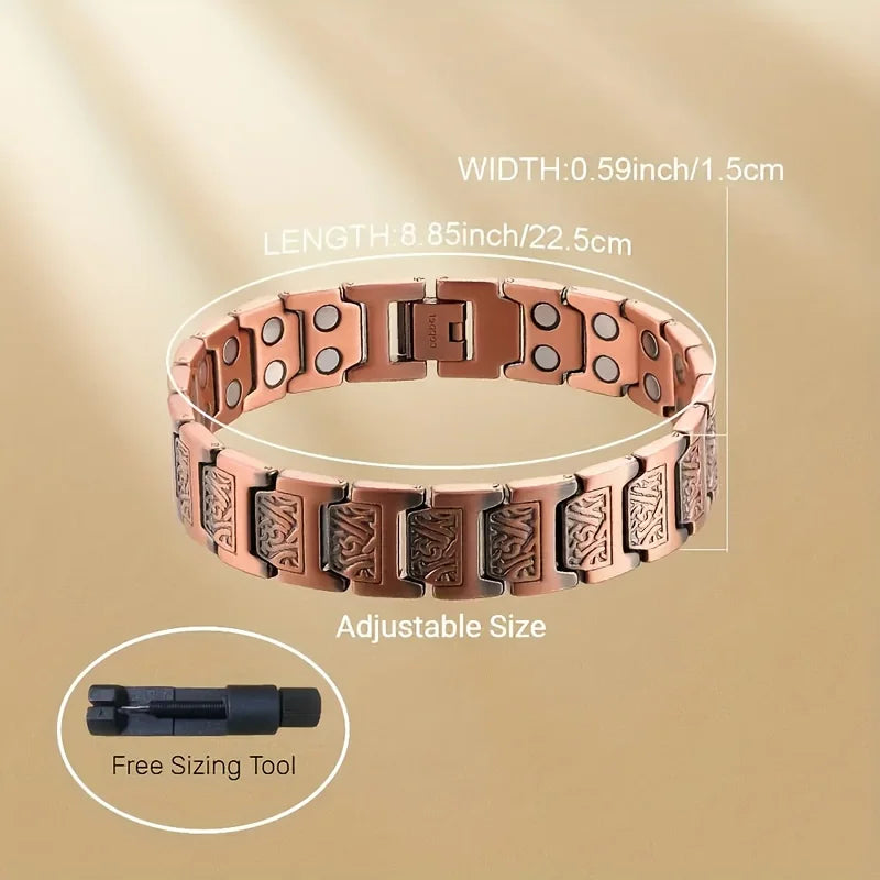 Pulseira magnética de cobre ajustável para homens e mulheres – presente de joia de terapia hipoalergênica com ferramenta de dimensionamento, detalhes pretos modernos