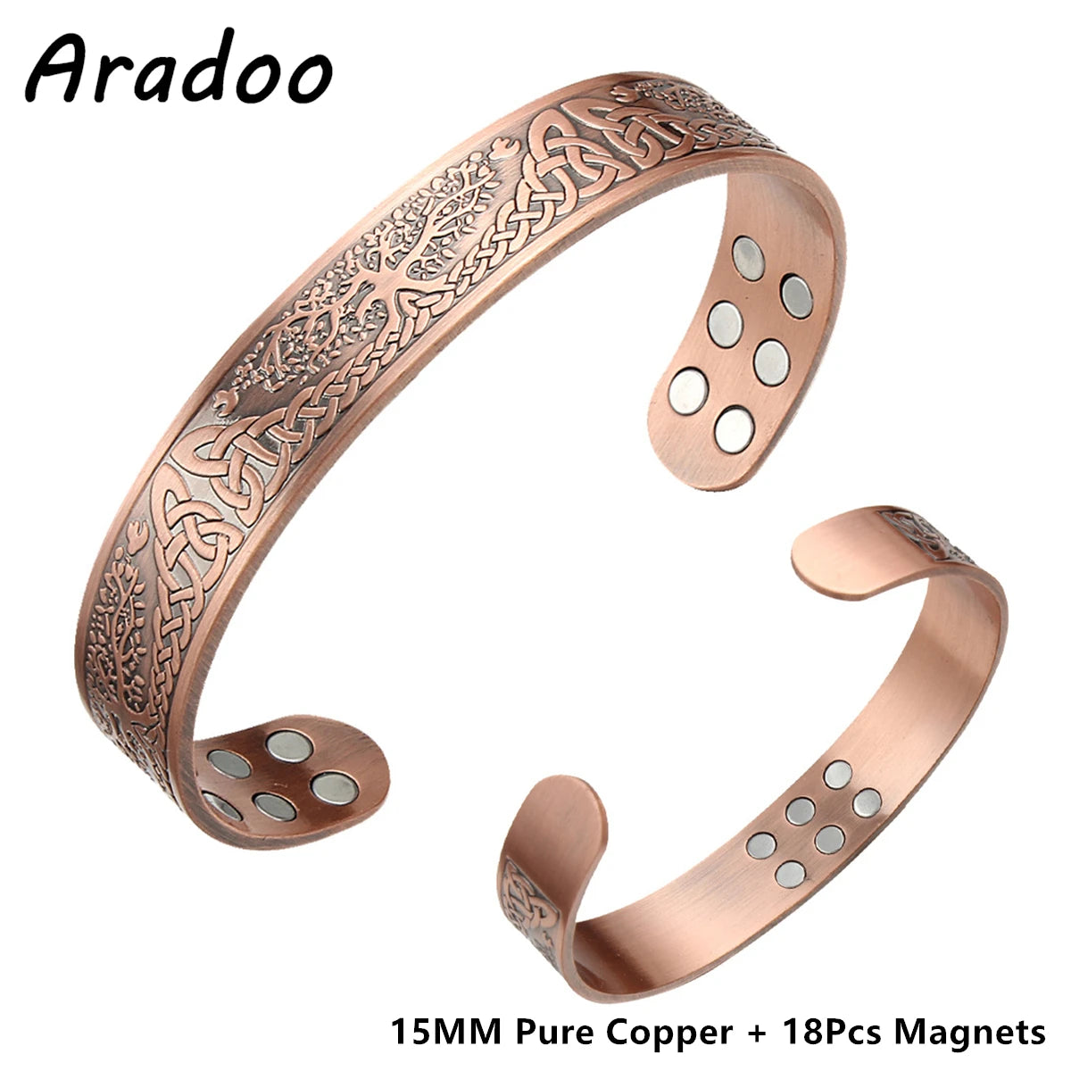 ARADOO Copper Magnetic Bracelets for Men Women with Neodymium Magnets Tree of Life Pure Copper Cuff Bangle Jewelry Gift