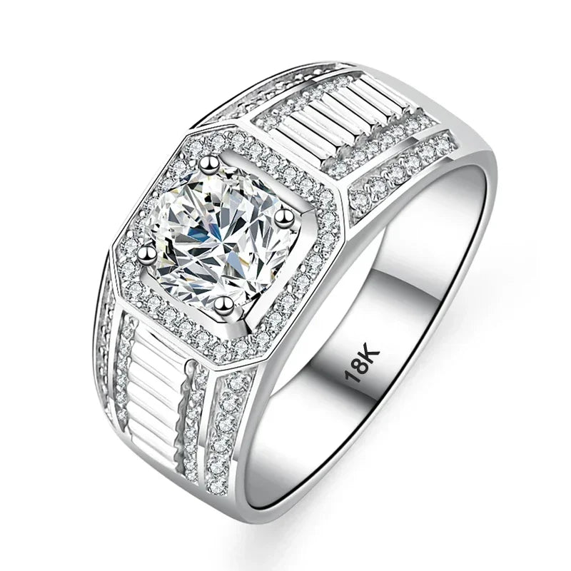 Men's Luxury Eternal 18K White Gold Rings With Credentials GRA Round Luxury 1 Carat VVS D Color Diamond Moissanite Wedding Rings