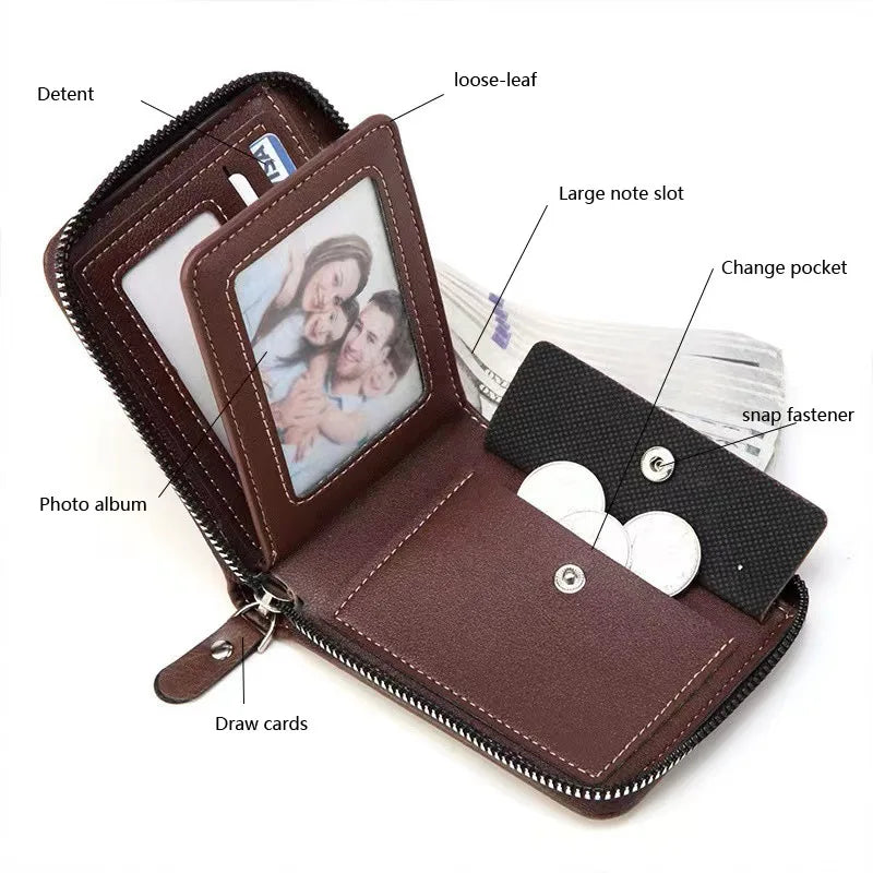 Mens Wallet Leather Business Card Holder Zipper Purse Luxury Wallets for Men Protection Purses Carteira Masculina Luxury