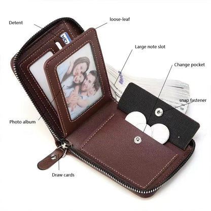 Mens Wallet Leather Business Card Holder Zipper Purse Luxury Wallets for Men Protection Purses Carteira Masculina Luxury