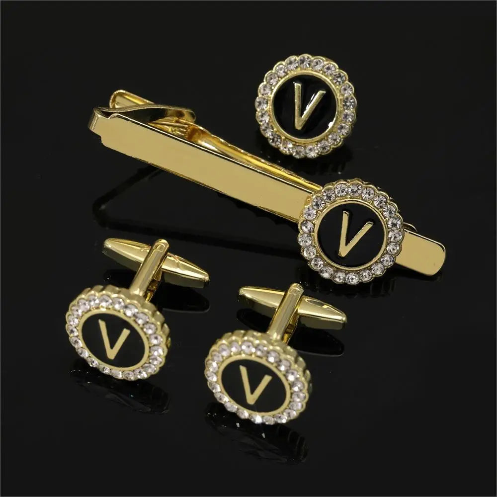 Elegant Initial Cufflinks & Tie Clip Set - Men's Jewelry