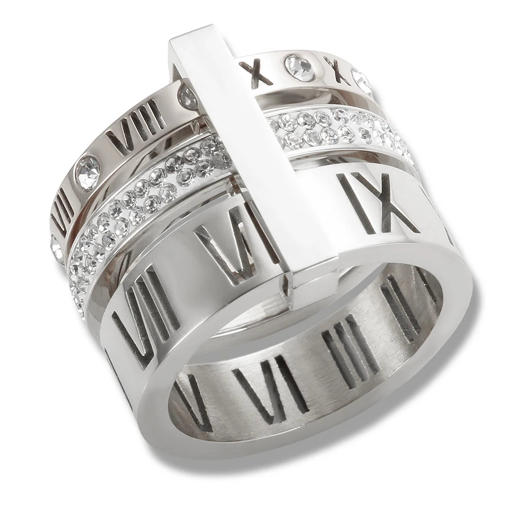 Luxurious Roman Numerals Triple Layer Ring for Women