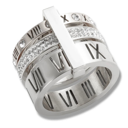 Luxurious Roman Numerals Triple Layer Ring for Women