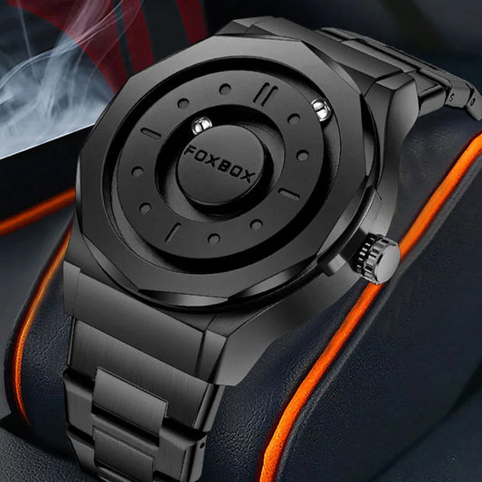 FOXBOX Creative Scrolling Pointer Magnetic Force Men's Quartz Wristwatches Outdoor Sports Waterproof Watch Men Relogio Masculino