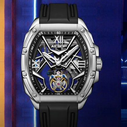 Aesop 7059 tourbillon movimento relógio para homem esqueleto safira luminosa manual mecânico 50m relógios à prova dwaterproof água richard