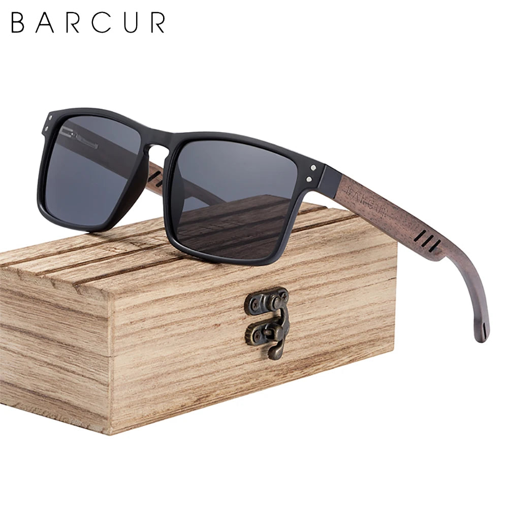 BARCUR Wooden Sunglasses for Men Polarized Natural Walnut Wood Sun Glasses Women Polarized Eyewear UV400 Eyewear Oculos